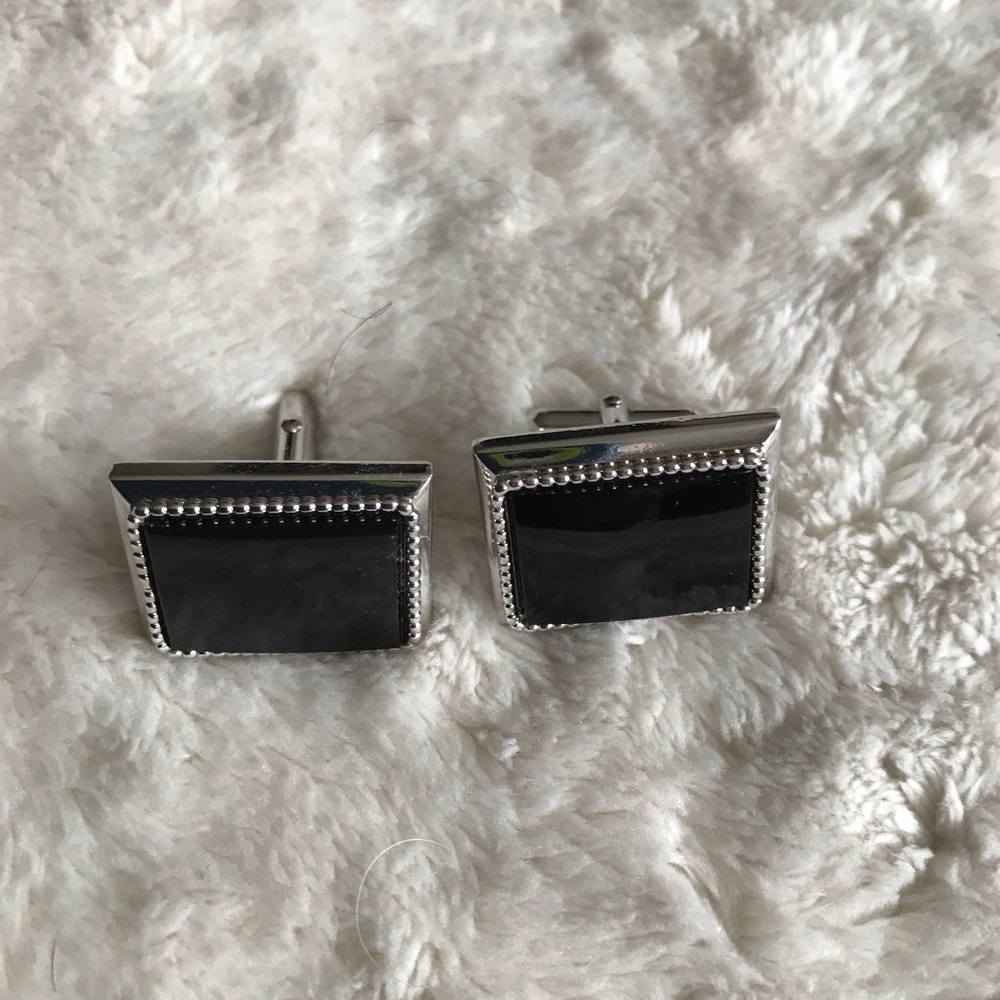 Swank Silver And Black Rectangular Cufflinks - image 2